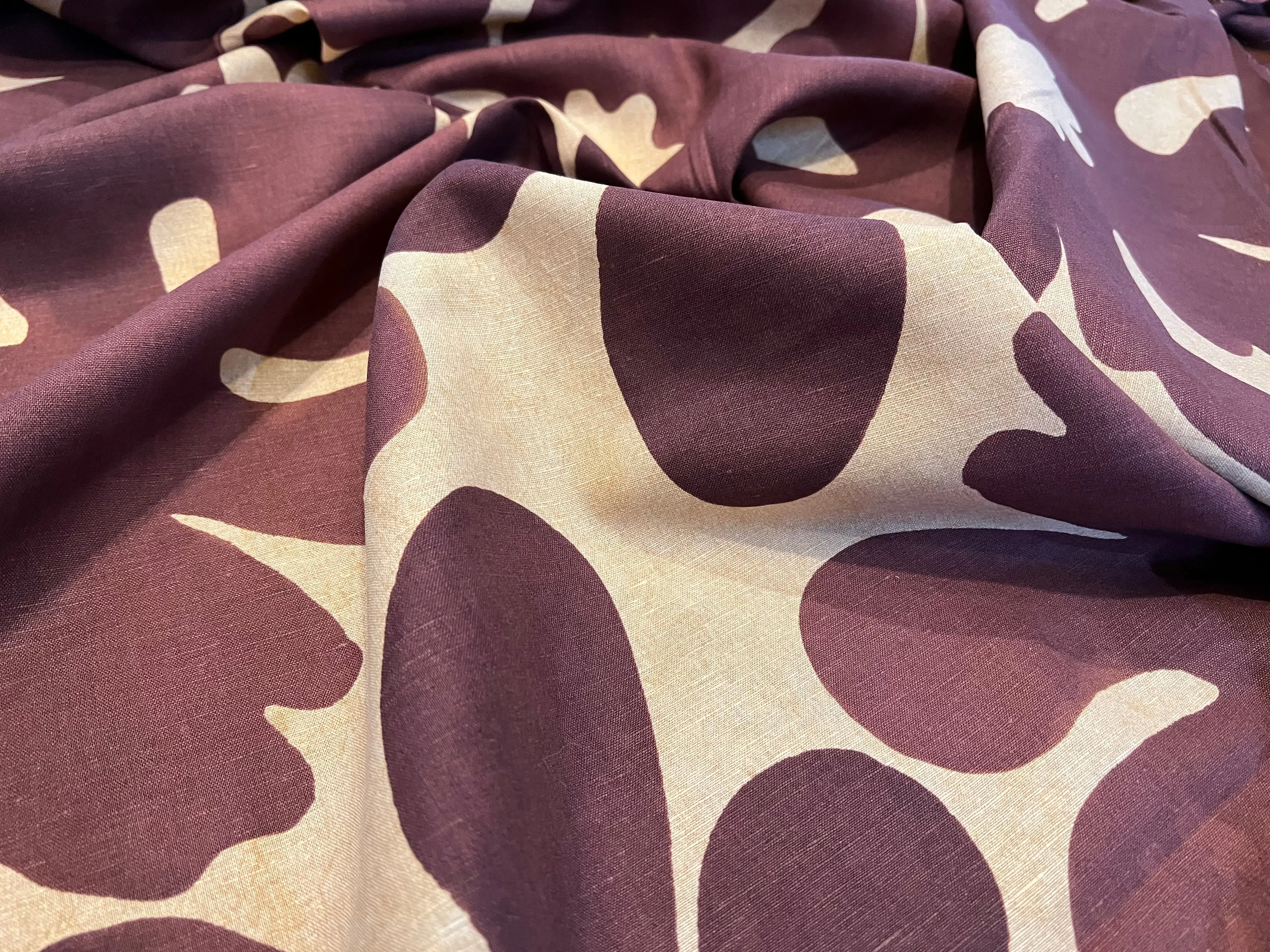 #1136 Maroon & Soft Gold Large Floral 60% Linen 40% Cotton Remnant