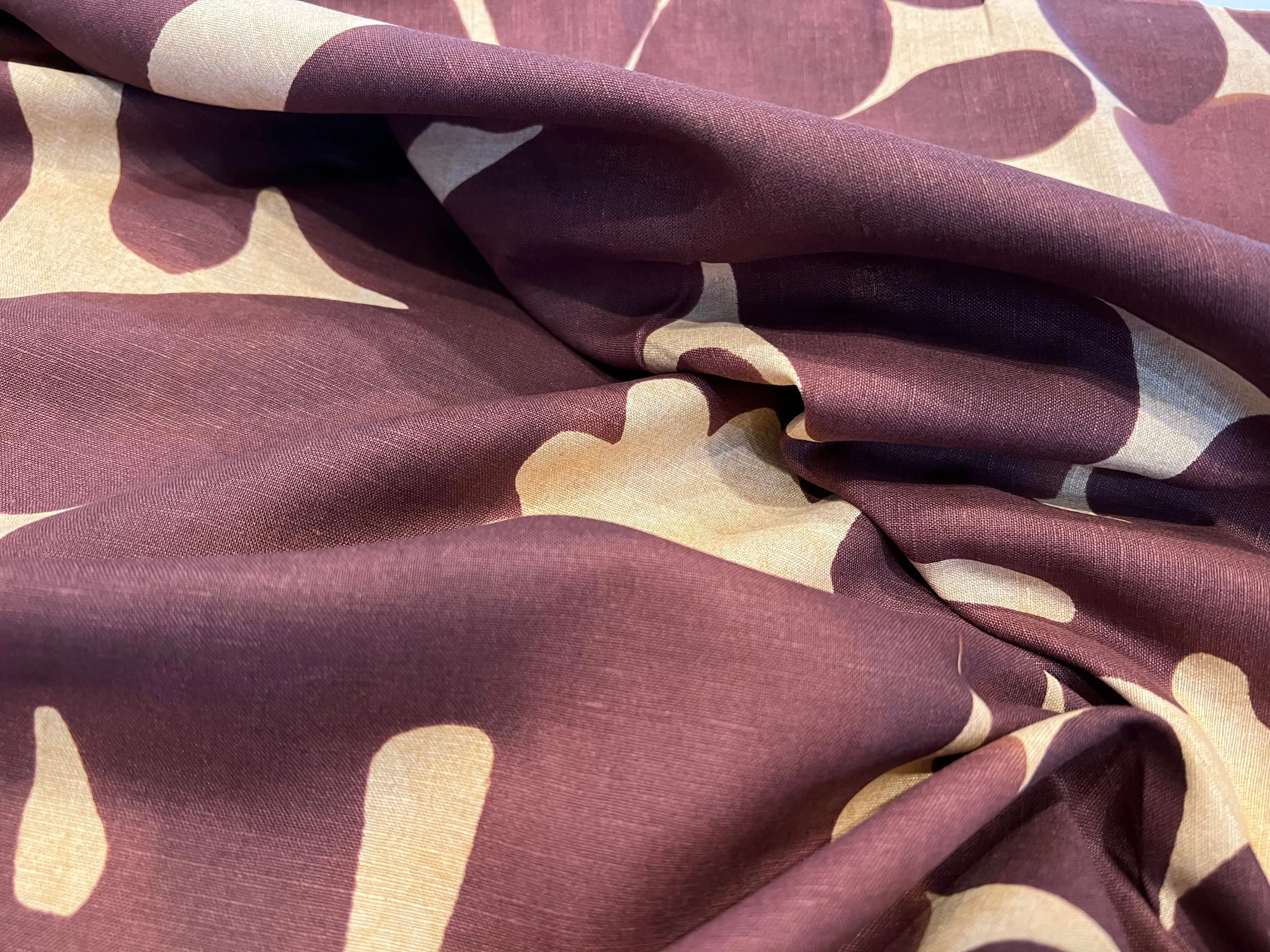 #1136 Maroon & Soft Gold Large Floral 60% Linen 40% Cotton Remnant
