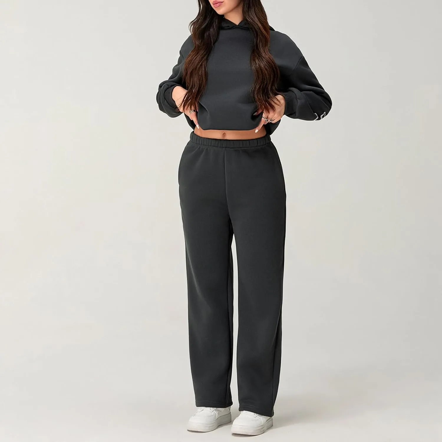 2 Piece Outfits for Women Bow Print Long Sleeve Oversized Hoodie Wide Leg Sweatpants with Pockets Sweatsuit Sets
