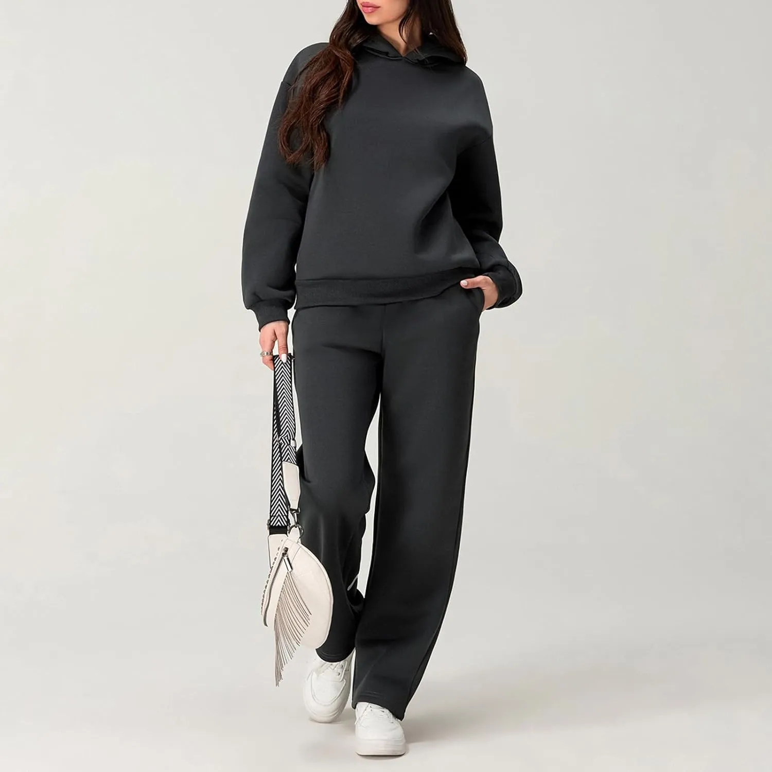 2 Piece Outfits for Women Bow Print Long Sleeve Oversized Hoodie Wide Leg Sweatpants with Pockets Sweatsuit Sets