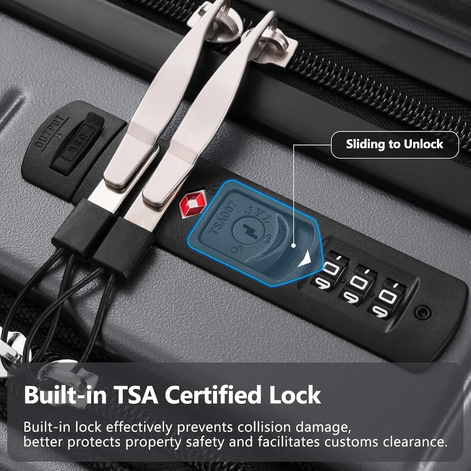 20 Inch Carry-on Luggage with USB Port, TSA Lock & Front Pocket, Durable Spinner Lightweight Suitcase for Men and Women (Gray)