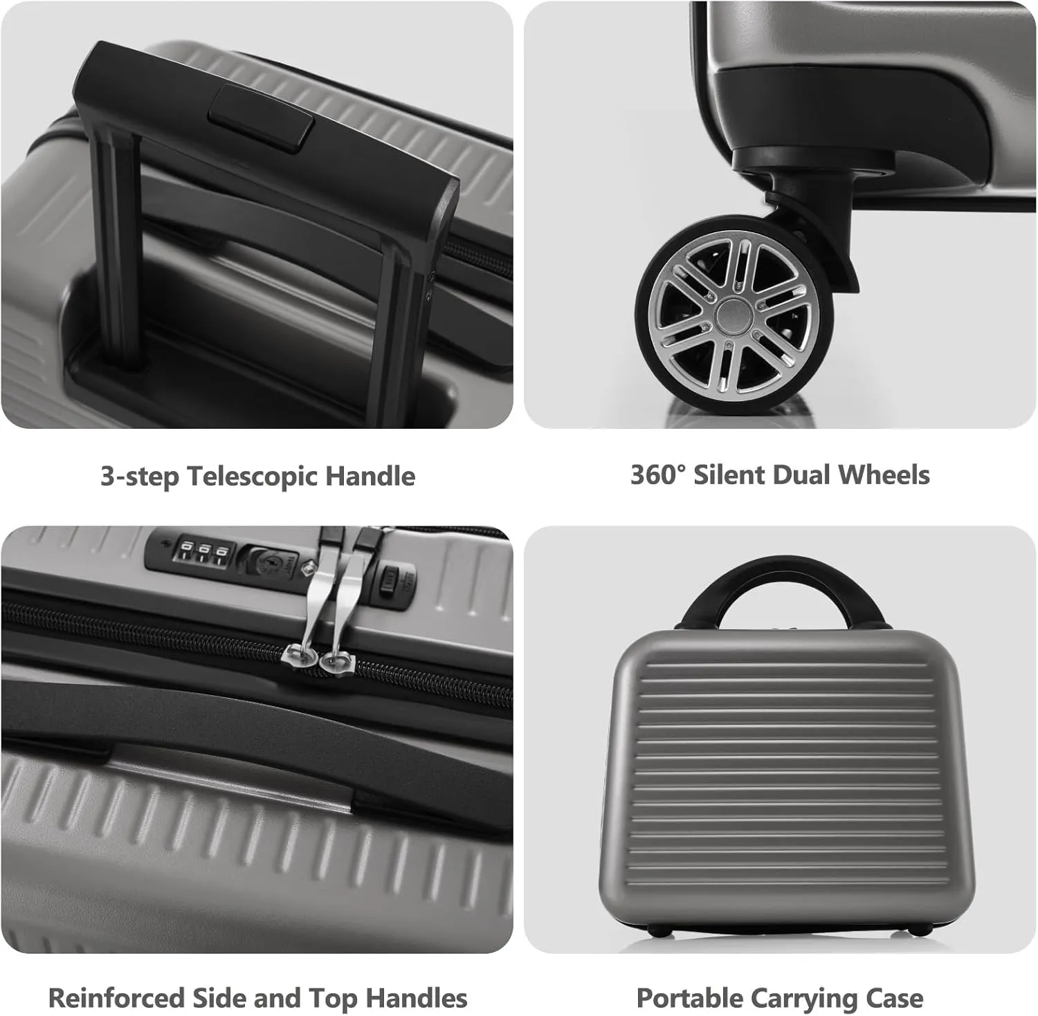 20 Inch Carry-on Luggage with USB Port, TSA Lock & Front Pocket, Durable Spinner Lightweight Suitcase for Men and Women (Gray)