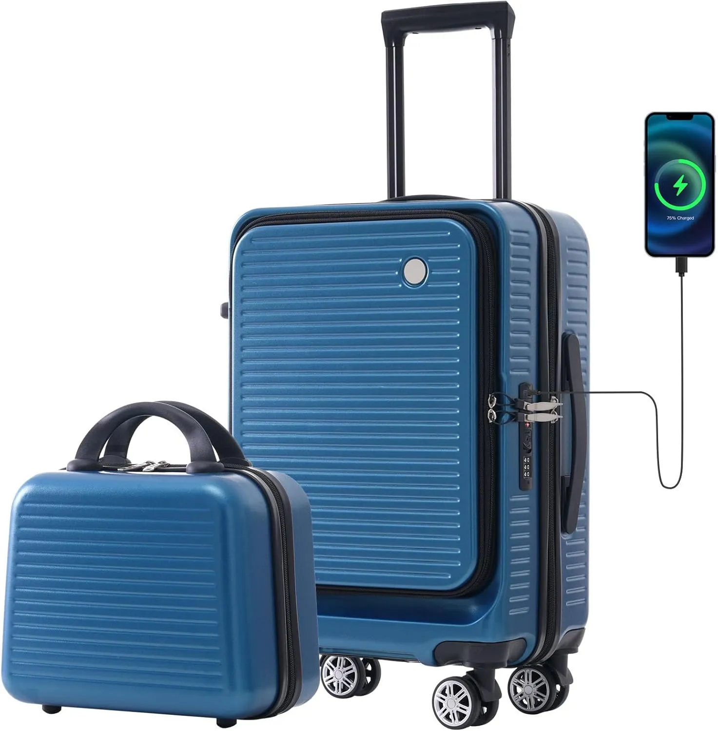 20 Inch Carry-on Luggage with USB Port, TSA Lock & Front Pocket, Durable Spinner Lightweight Suitcase for Men and Women (Peacock Blue)