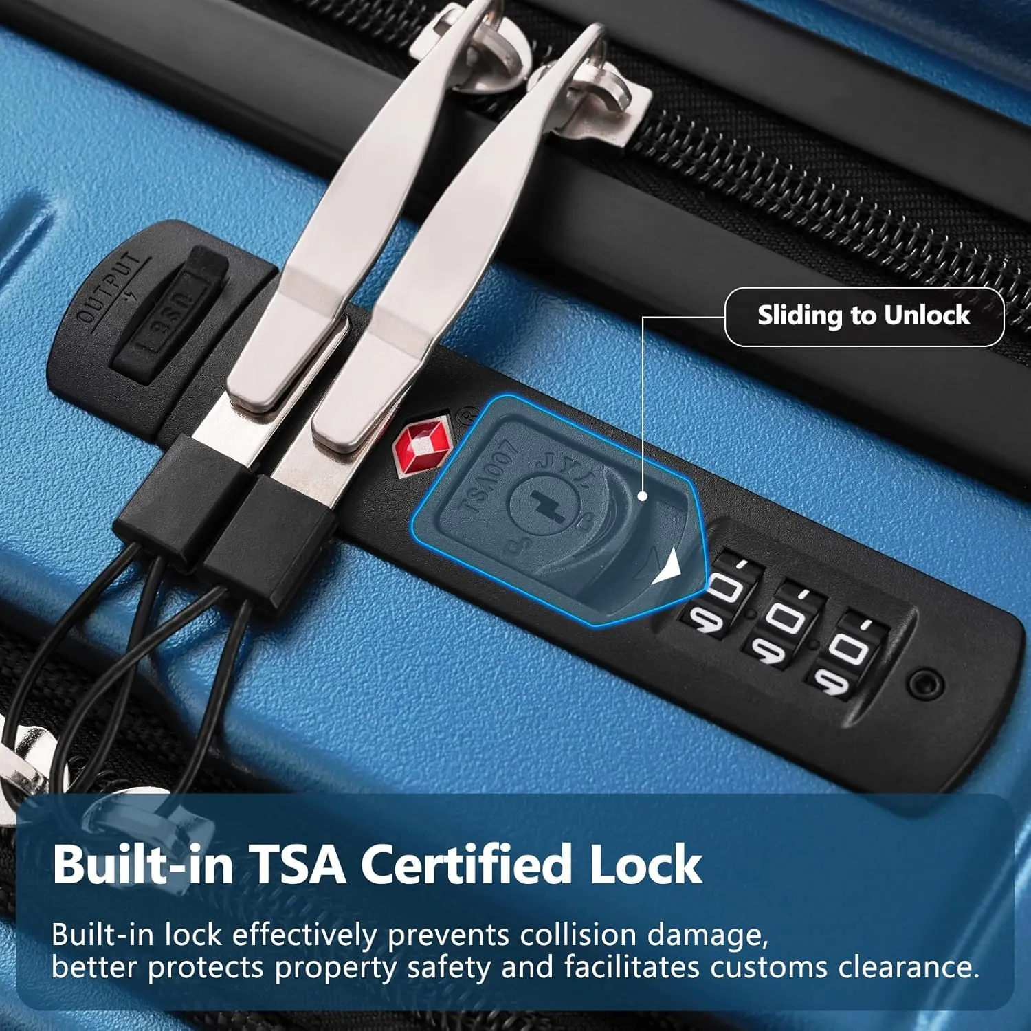 20 Inch Carry-on Luggage with USB Port, TSA Lock & Front Pocket, Durable Spinner Lightweight Suitcase for Men and Women (Peacock Blue)