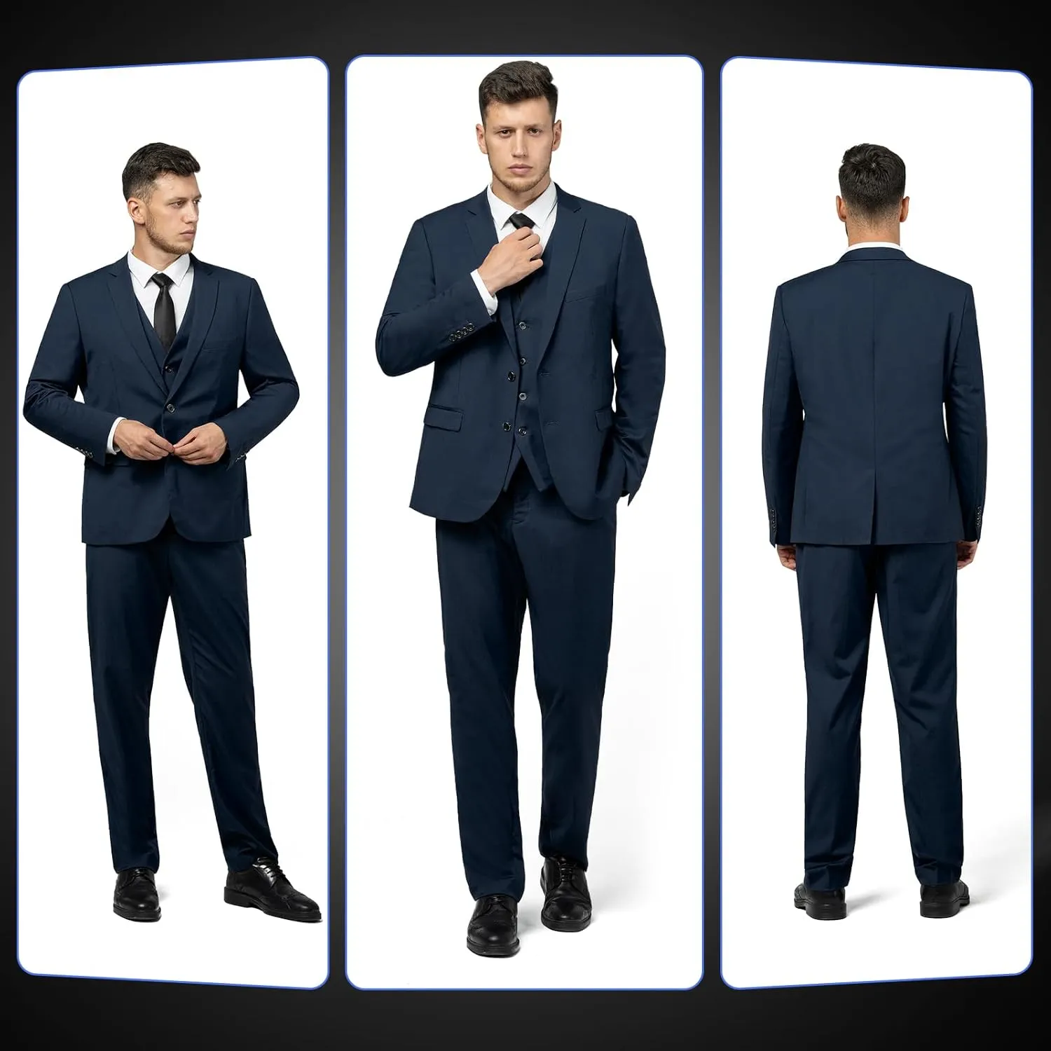 3 Pieces Mens Suit Slim Fit Suits, Two Button Notch Lapel Jacket Vest Pants with Tie for Party/Business