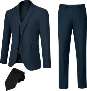 3 Pieces Mens Suit Slim Fit Suits, Two Button Notch Lapel Jacket Vest Pants with Tie for Party/Business