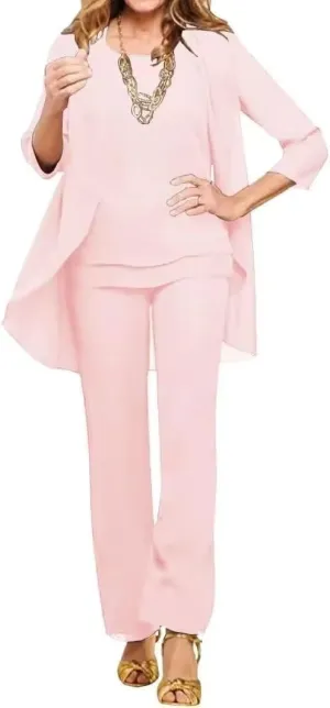 3 Pieces Mother of The Bride Pant Suits for Wedding Chiffon Formal Outfits Wedding Pantsuits for Women Evening Party