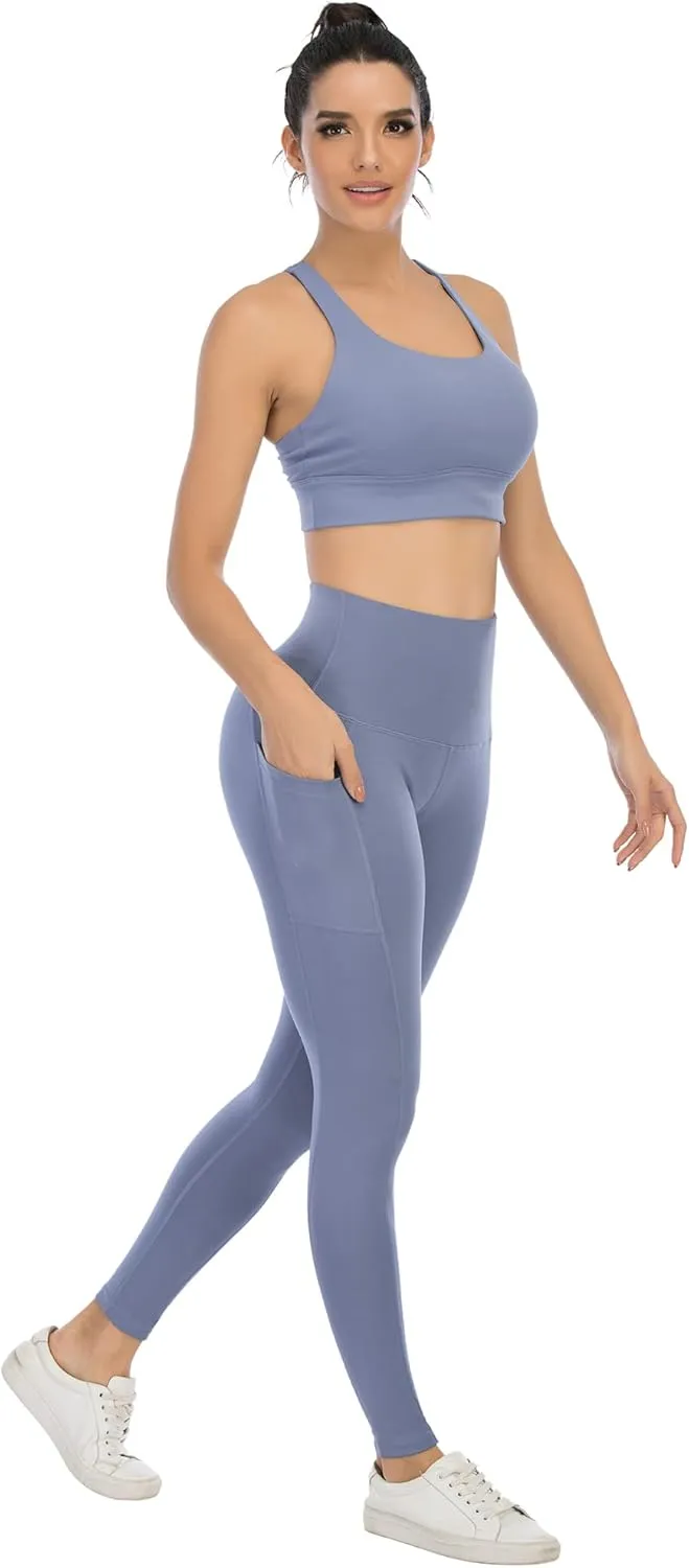 4 Pack Leggings with Pockets for Women,High Waist Tummy Control Workout Yoga Pants