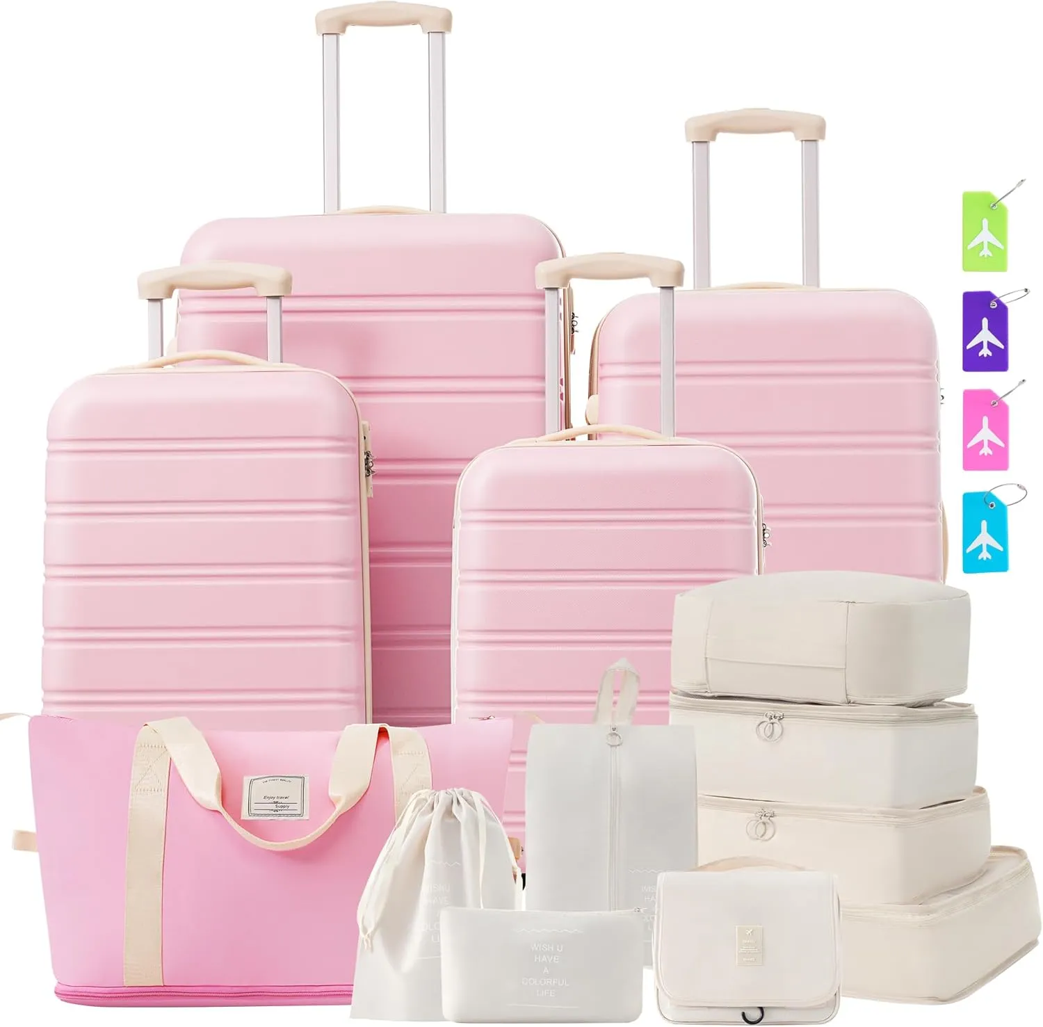 4 Piece ABS Hardside Luggage Sets with Spinner Wheels & TSA Lock, Expandable Spinner Suitcase (16"   20"   24"  28")   Travel Bag