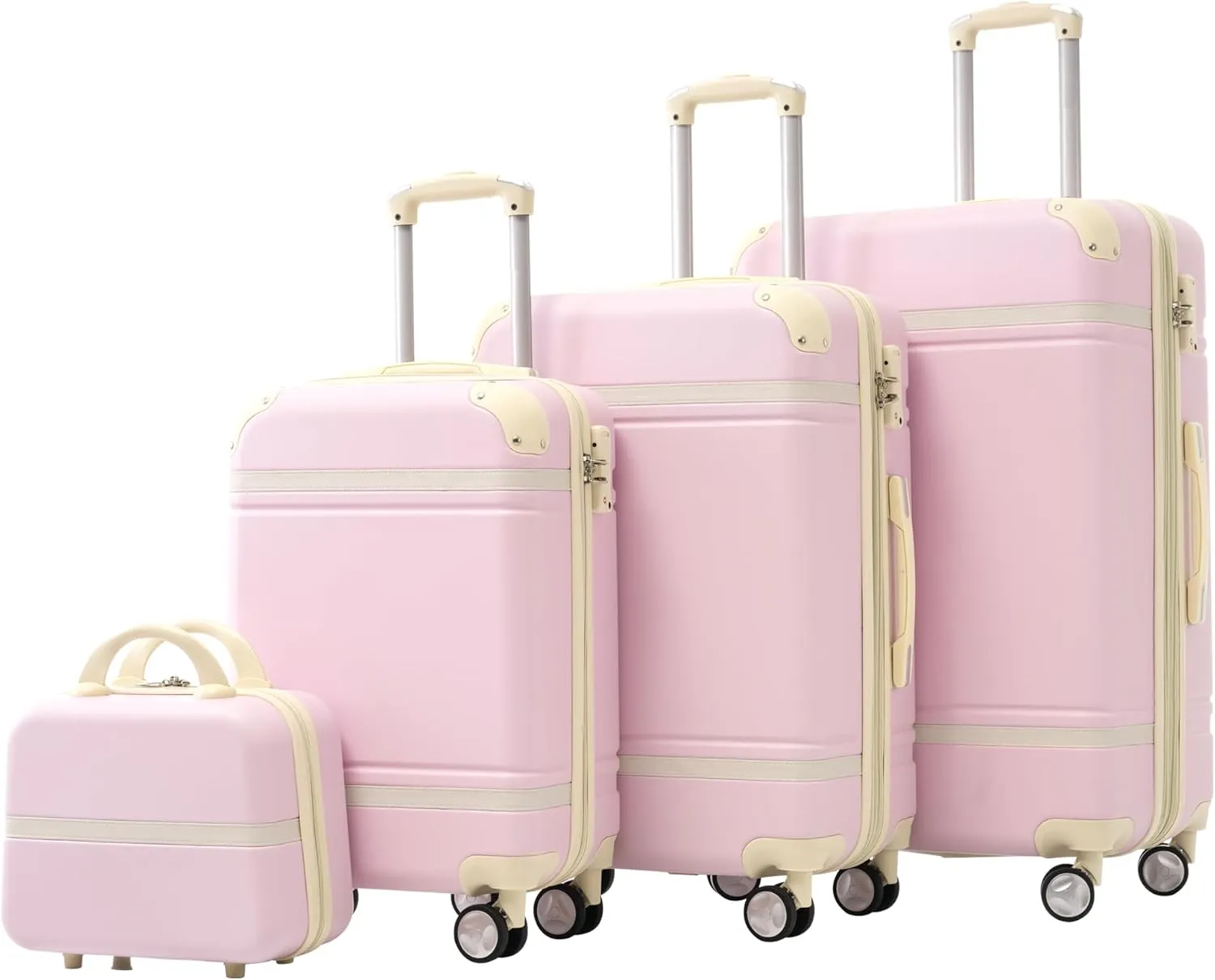4 Piece Luggage Set - Spinner Suitcase with TSA Lock, ABS Hardside, 20" 24" 28" Luggage & Cosmetic Case (Light Pink)