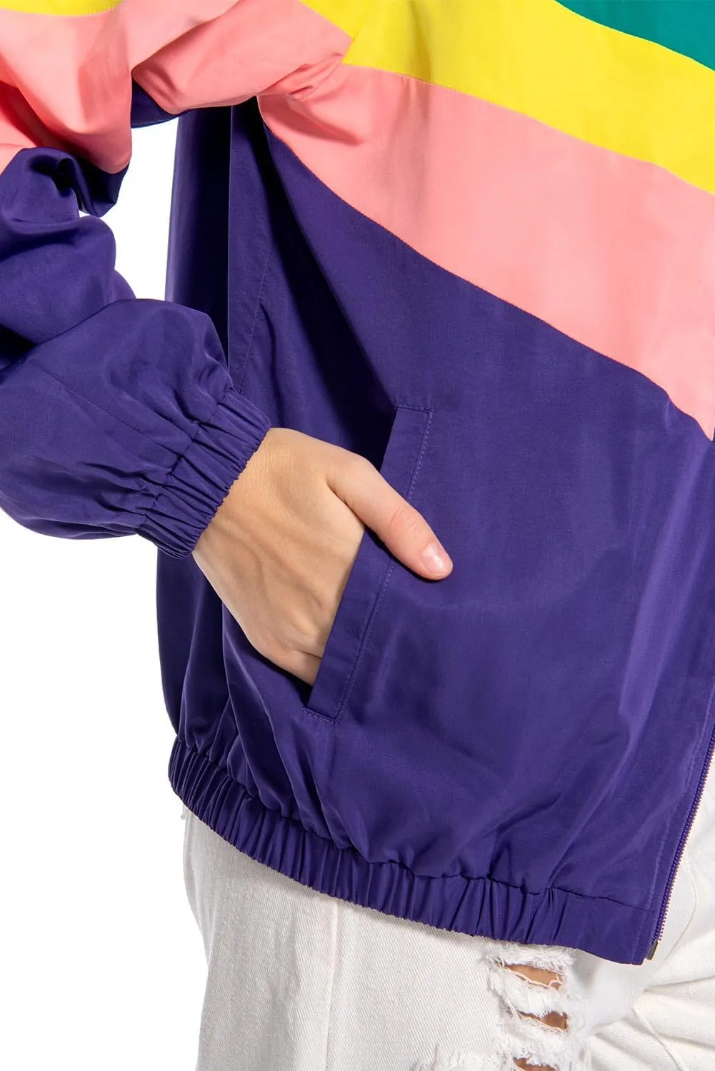 80s Color Block Jacket for Women, Neon Windbreaker Tracksuit Retro Workout Outfit for Themed Party