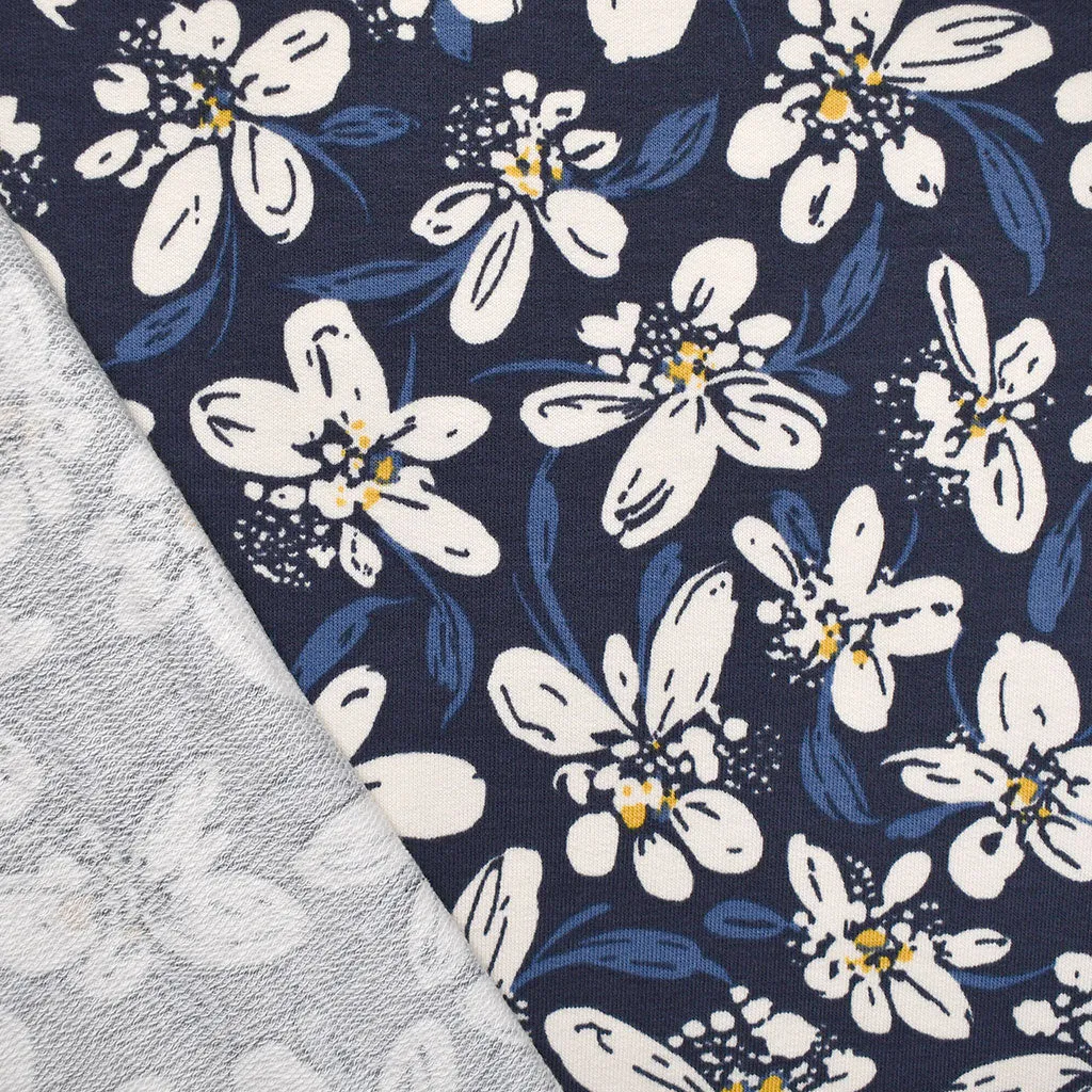 Abstract Floral Jersey French Terry Navy SY