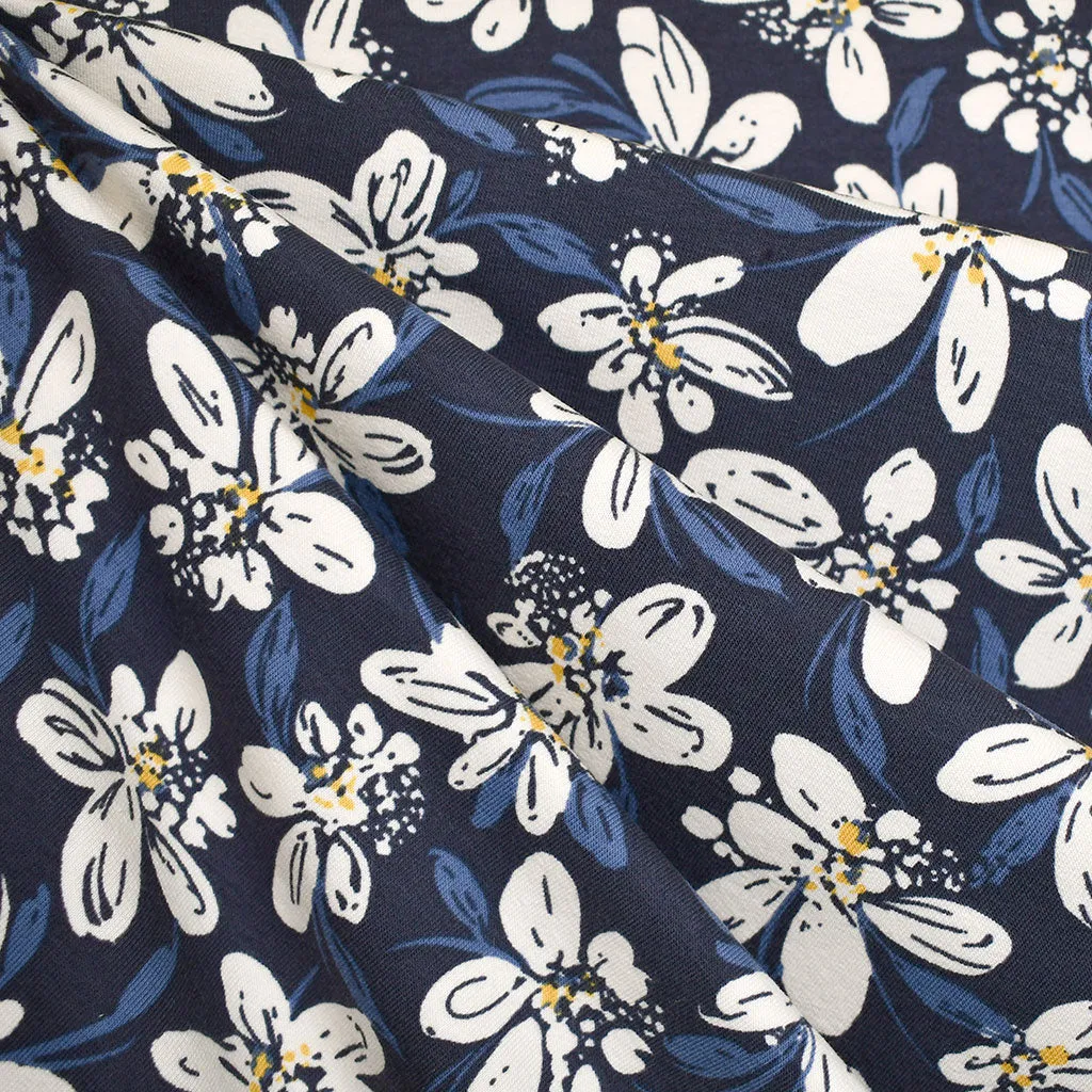 Abstract Floral Jersey French Terry Navy SY