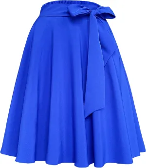 Afibi Womens Vintage High Waist A-Line Skater Skirt Flared Midi Skirt with Pockets