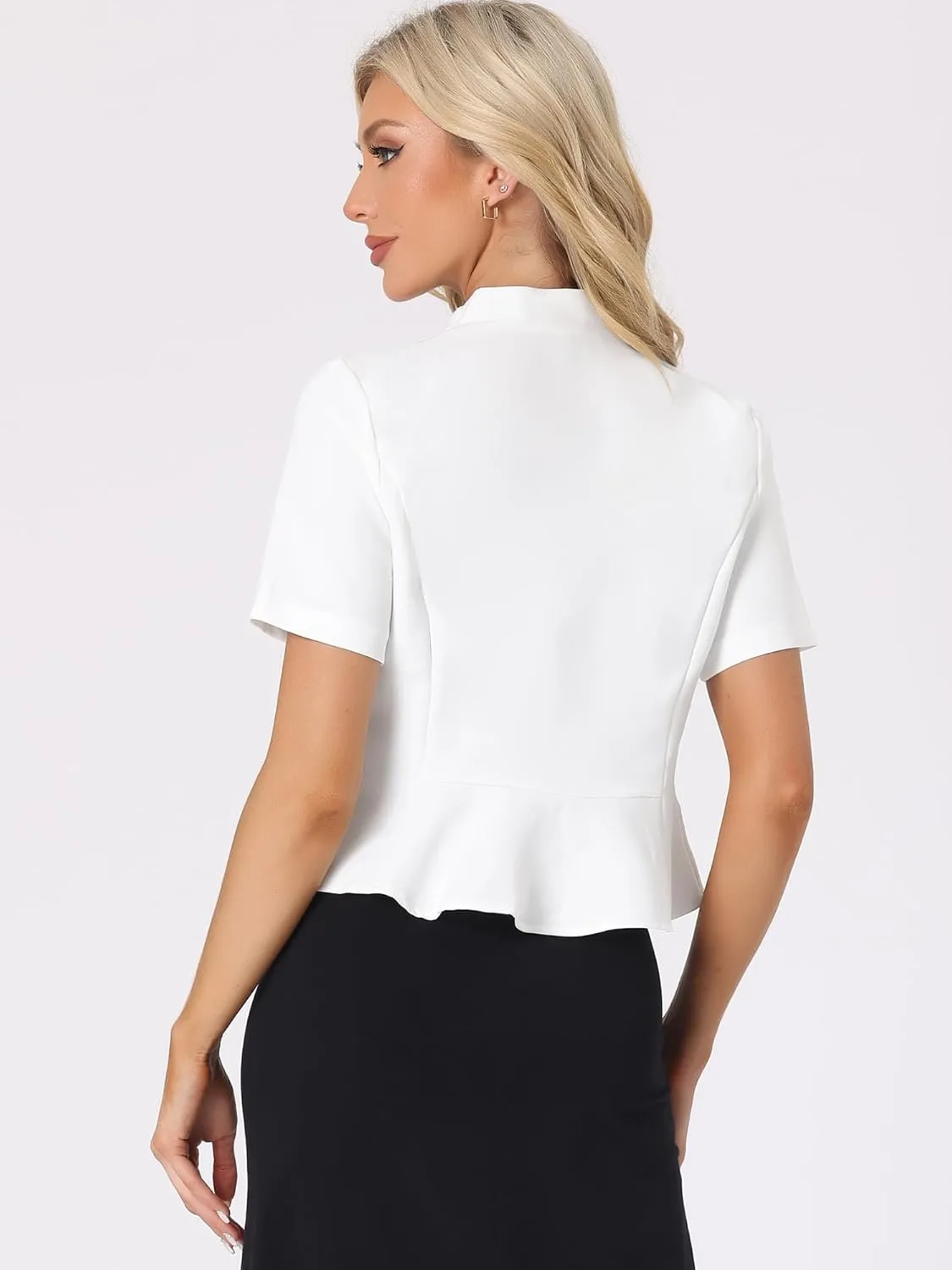 Allegra K Casual Business Cropped Blazer for Women's Short Sleeve Collarless Open Front Cardigan Work Jacket Shrug