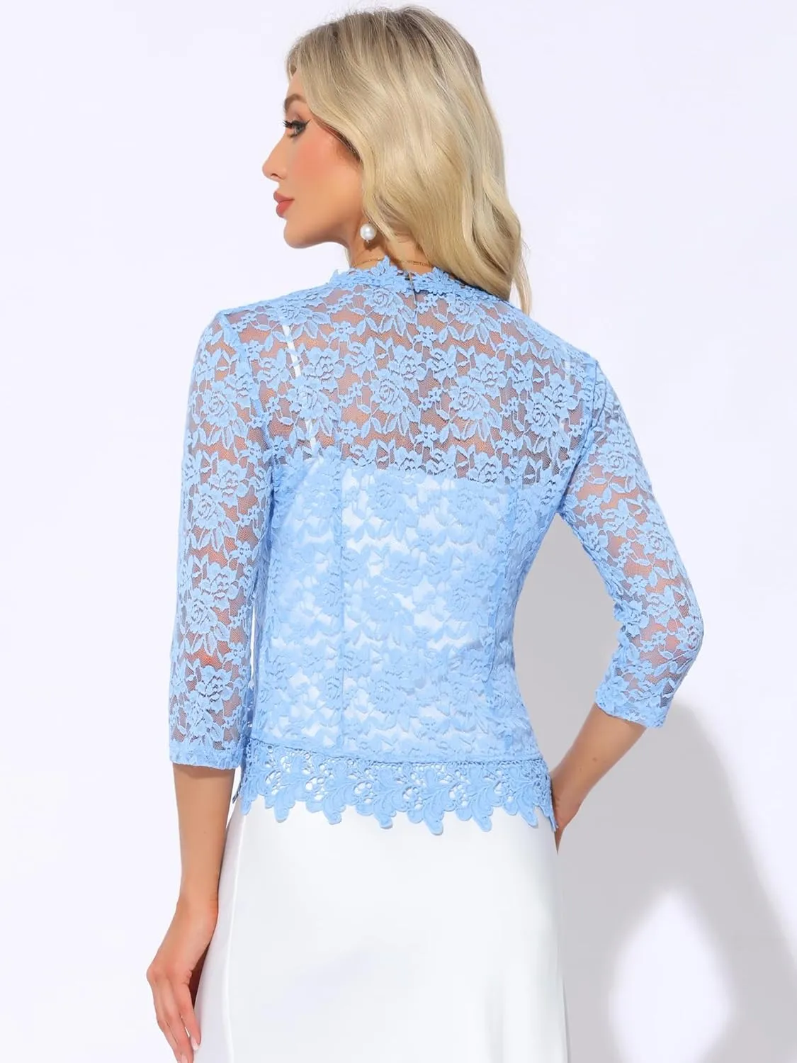Allegra K Floral Lace Shrugs for Women's Evening 3/4 Sleeves Formal Elegant Bolero Cardigan
