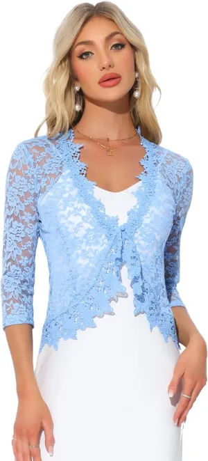 Allegra K Floral Lace Shrugs for Women's Evening 3/4 Sleeves Formal Elegant Bolero Cardigan