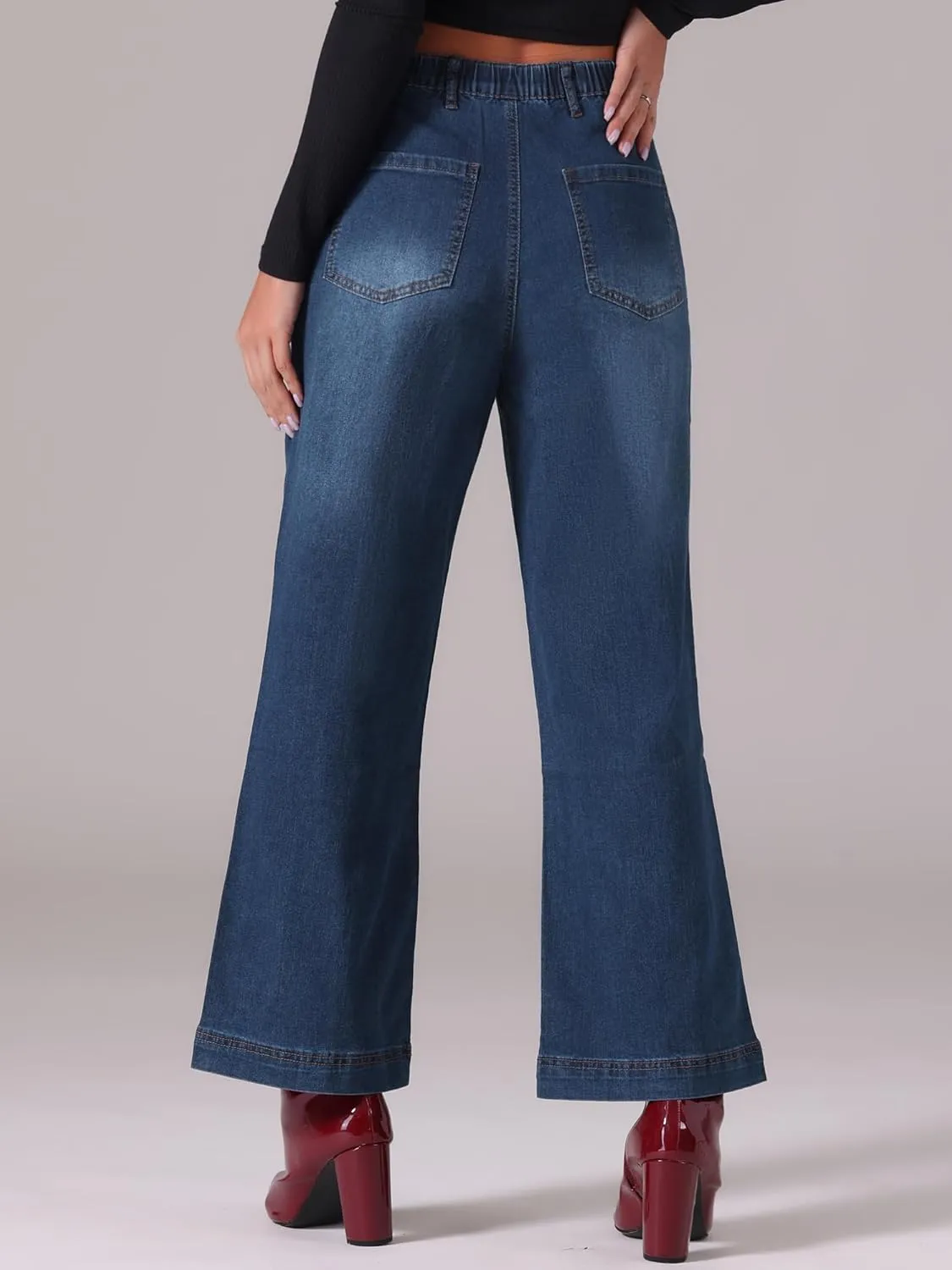 Allegra K Wide Leg Jeans for Women's High Waisted Stretchy Straight Leg Jeans Buttoned Loose Denim Pants