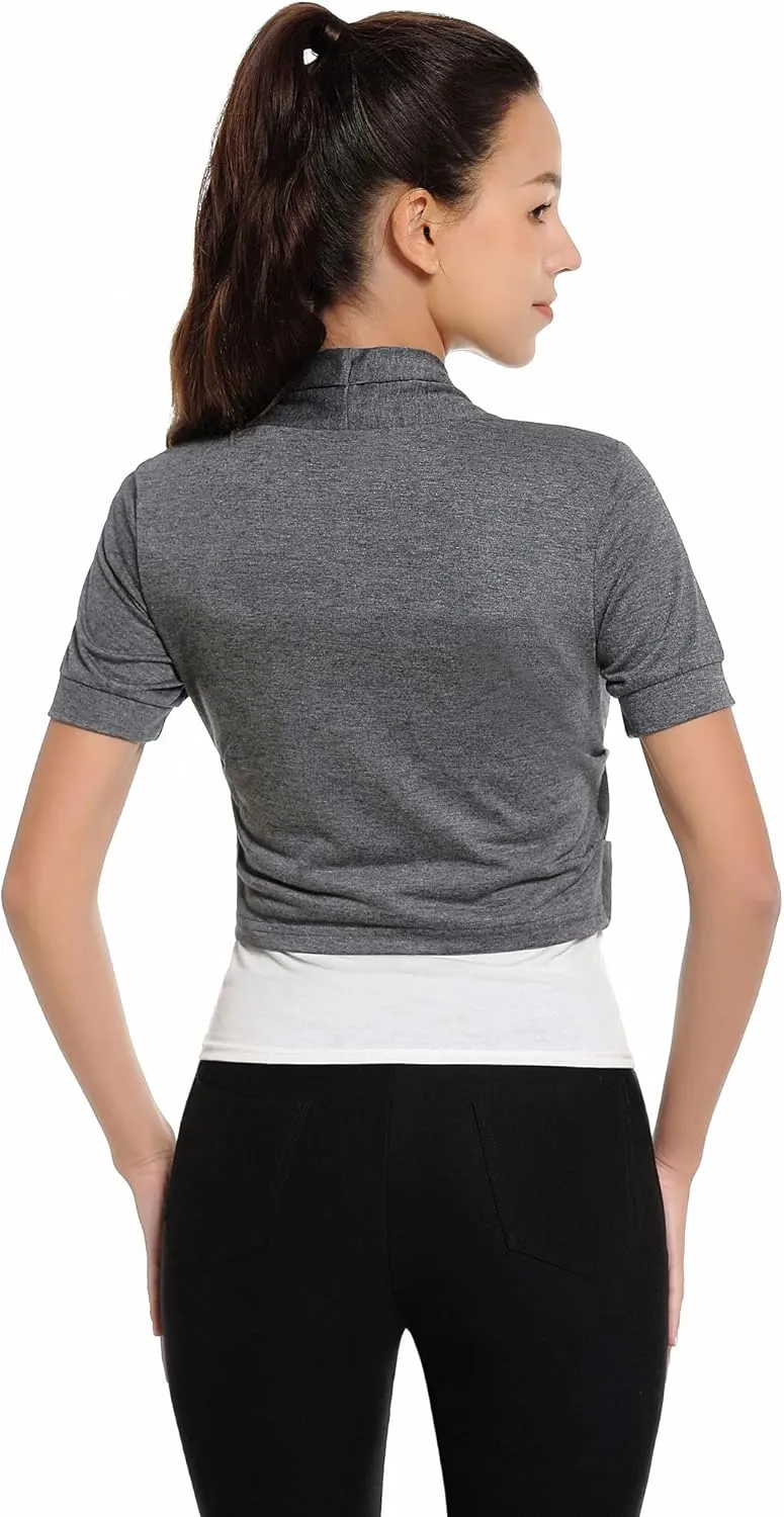 AmlieBoutik Women Short Sleeve Bolero Shrug Open Front Pleated Sides Cropped Cardigan for Dress Casual