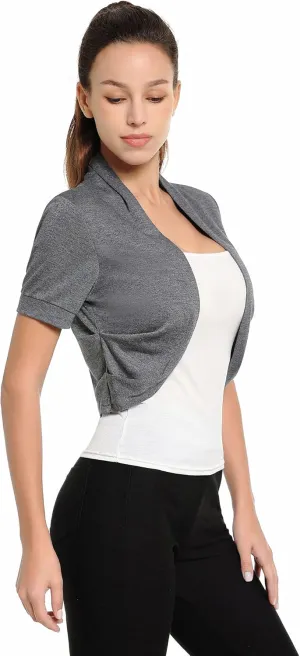 AmlieBoutik Women Short Sleeve Bolero Shrug Open Front Pleated Sides Cropped Cardigan for Dress Casual