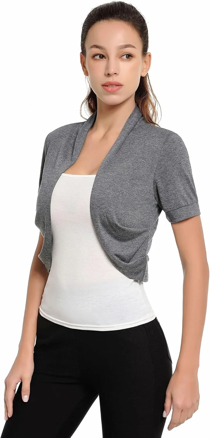 AmlieBoutik Women Short Sleeve Bolero Shrug Open Front Pleated Sides Cropped Cardigan for Dress Casual