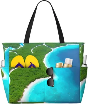 An island in the ocean Print 28L Beach Tote Bag, Water-resistant Travel Tote, Lightweight Gym & Camping Carryall