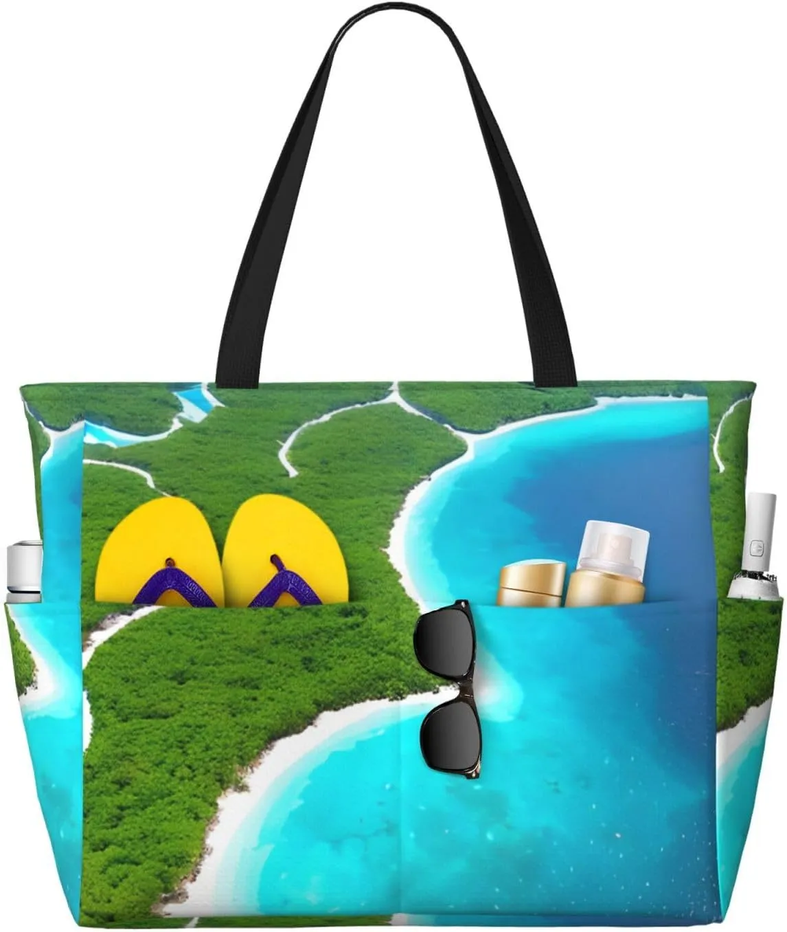 An island in the ocean Print 28L Beach Tote Bag, Water-resistant Travel Tote, Lightweight Gym & Camping Carryall