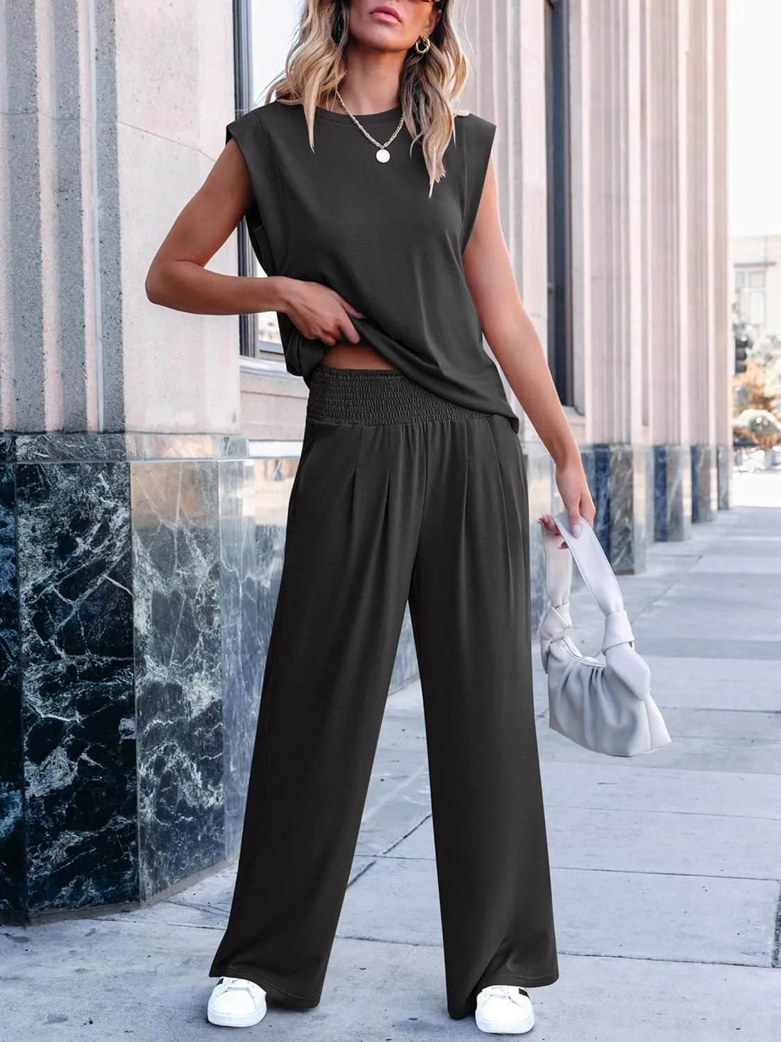 ANRABESS Women 2 Piece Outfits 2025 Summer Travel Vacation Beach Clothing Tank Top & Pants Lounge Matching Set Sweatsuits
