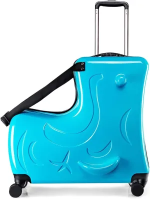 AO WEI LA OW Duffel Bag for Kids Ride-On Suitcase Carry-On Luggage with Wheels (Blue, 20 Inchsuggest 1-6 years old)