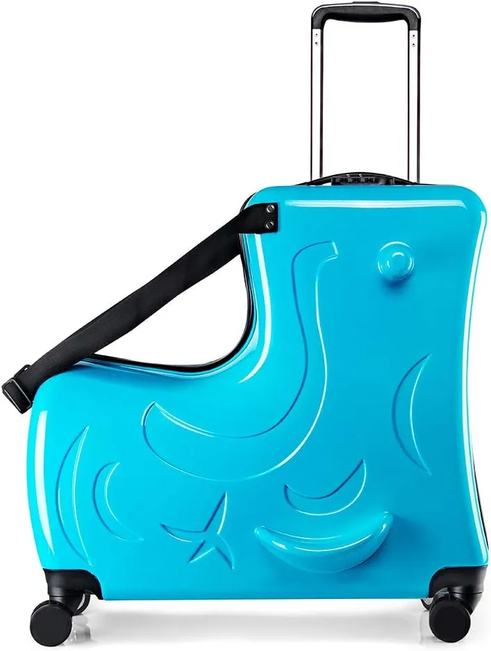 AO WEI LA OW Duffel Bag for Kids Ride-On Suitcase Carry-On Luggage with Wheels (Blue, 20 Inchsuggest 1-6 years old)