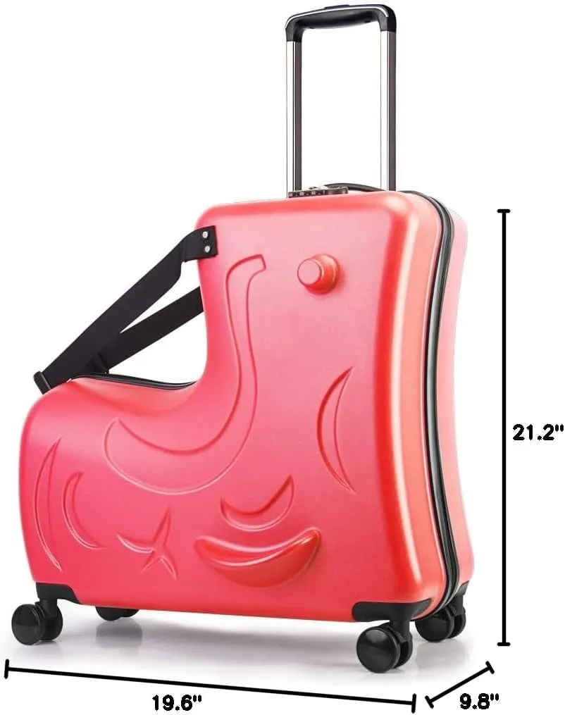 AO WEI LA OW Duffel Bag for Kids Ride-On Suitcase Carry-On Luggage with Wheels (Fuchsia, 20 Inchsuggest 1-6 years old)
