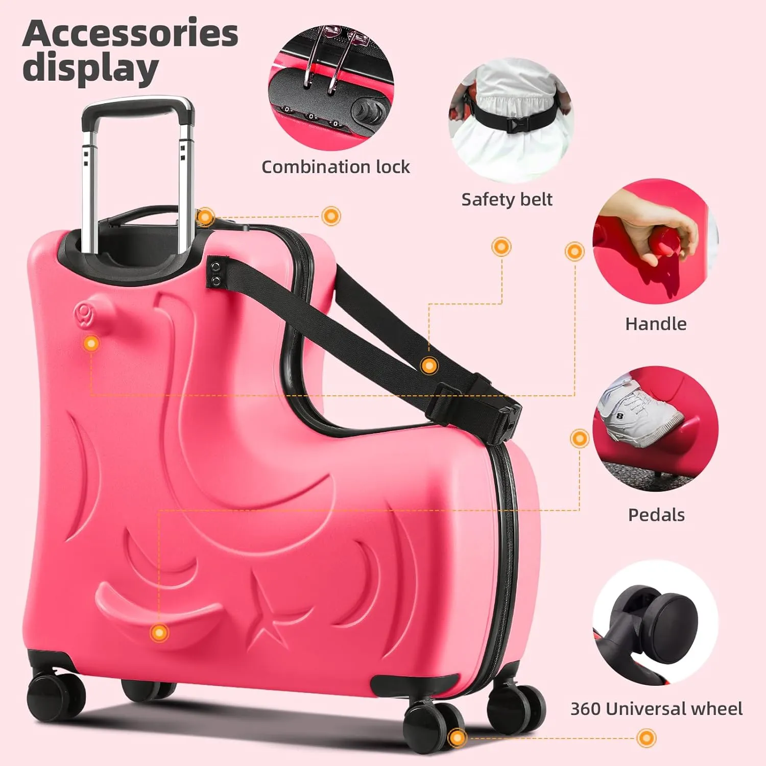 AO WEI LA OW Duffel Bag for Kids Ride-On Suitcase Carry-On Luggage with Wheels (Fuchsia, 20 Inchsuggest 1-6 years old)