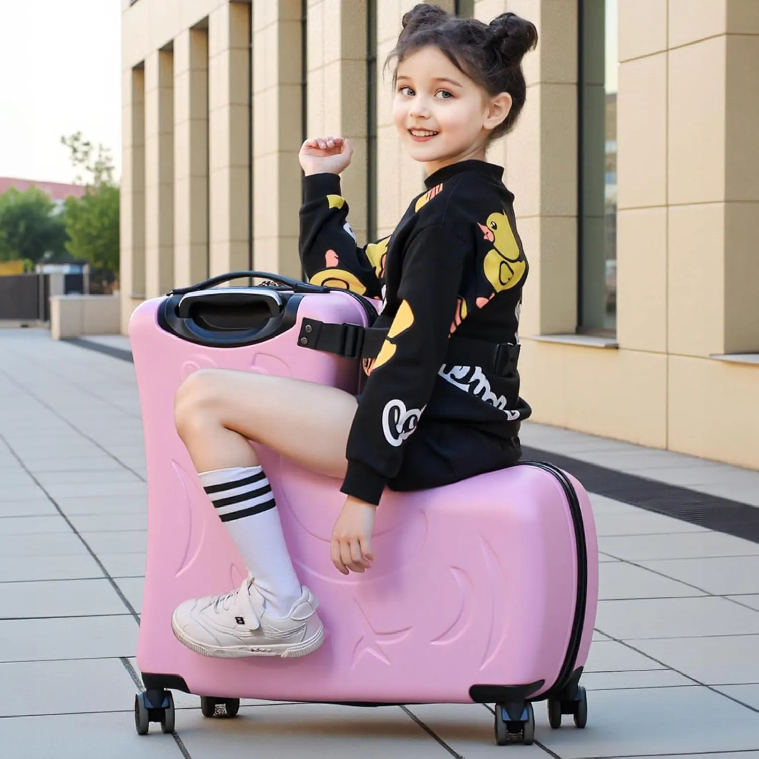AO WEI LA OW Duffel Bag for Kids Ride-On Suitcase Carry-On Luggage with Wheels (Pink, 20 Inchsuggest 1-6 years old)
