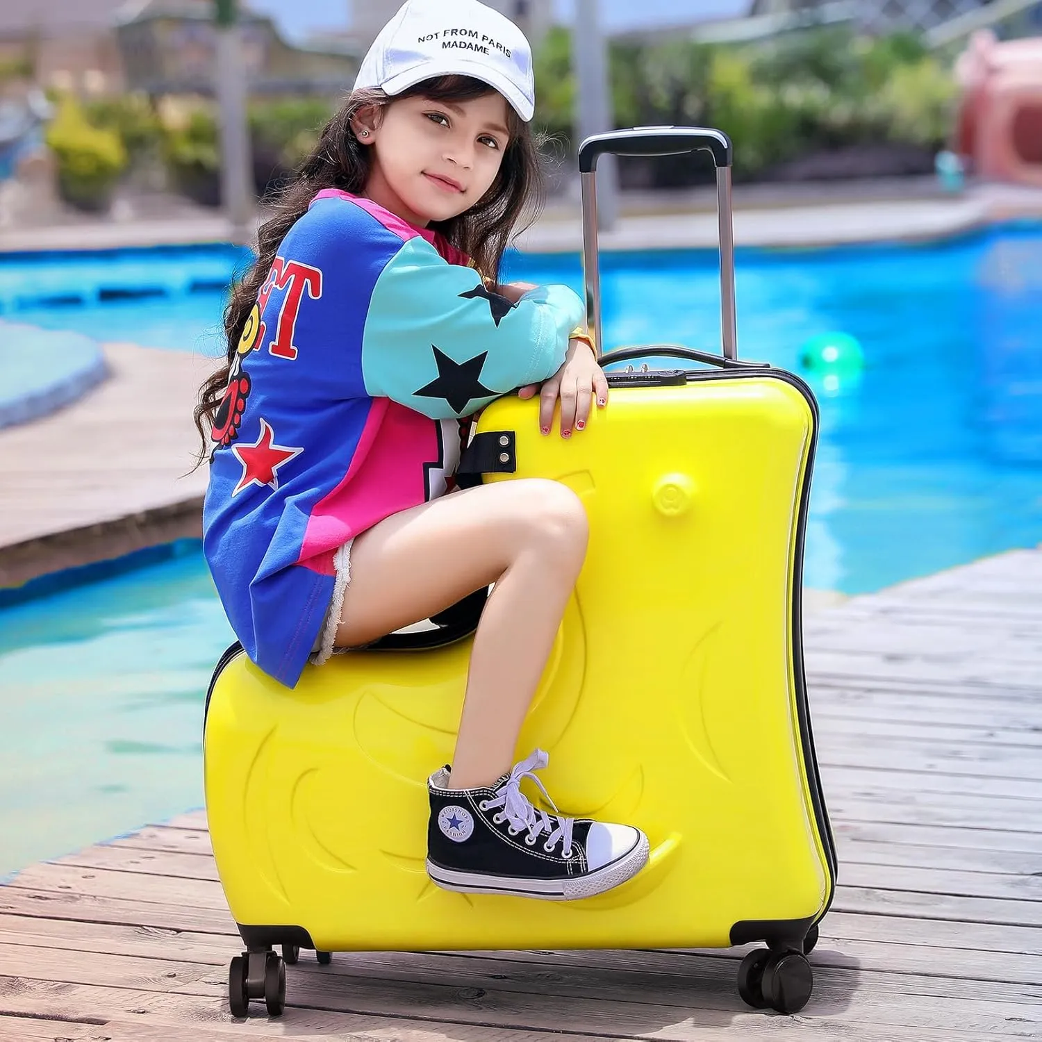 AO WEI LA OW Kids ride-on Suitcase carry-on Tollder Luggage with Wheels Suitcase to Kids aged 3-6 Years Old (Yellow, 20 Inch)