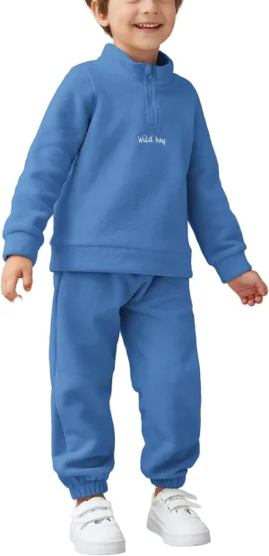 Arshiner Toddler Boys Letter Embroidery Half Zip Sweatshirt & Pants Set 2 Pieces Fleece Fall Winter Clothes Set 2T Blue