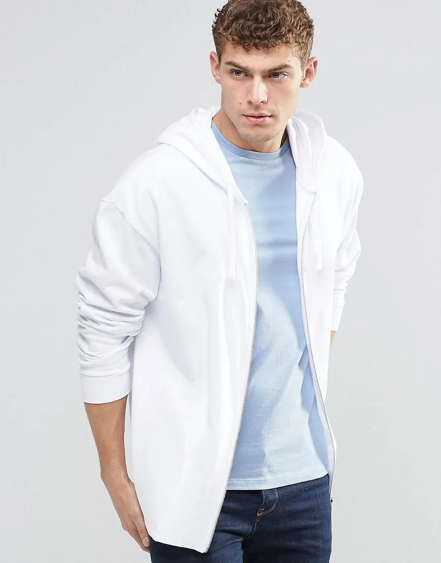 ASOS Oversized Zip Up Hoodie With Fixed Hem In White