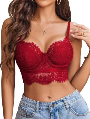 Avidlove Lace Bralettes for Women Y2k Strap Bustier Cami Top V Neck Camisole Lingerie