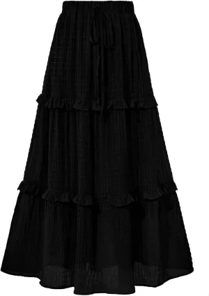 Awoscut Women's High Waist Pleated Maxi Skirts Summer A Line Flowy Swing Casual Long Bohemian Beach Skirt Dress