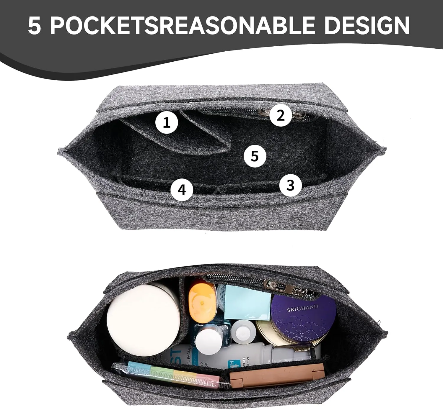 Bag Organizer Insert for Tote Bag, Felt Purse Organizer Handbag Backpack Compatible with Longchamp, Le Pliage, LV, Coach