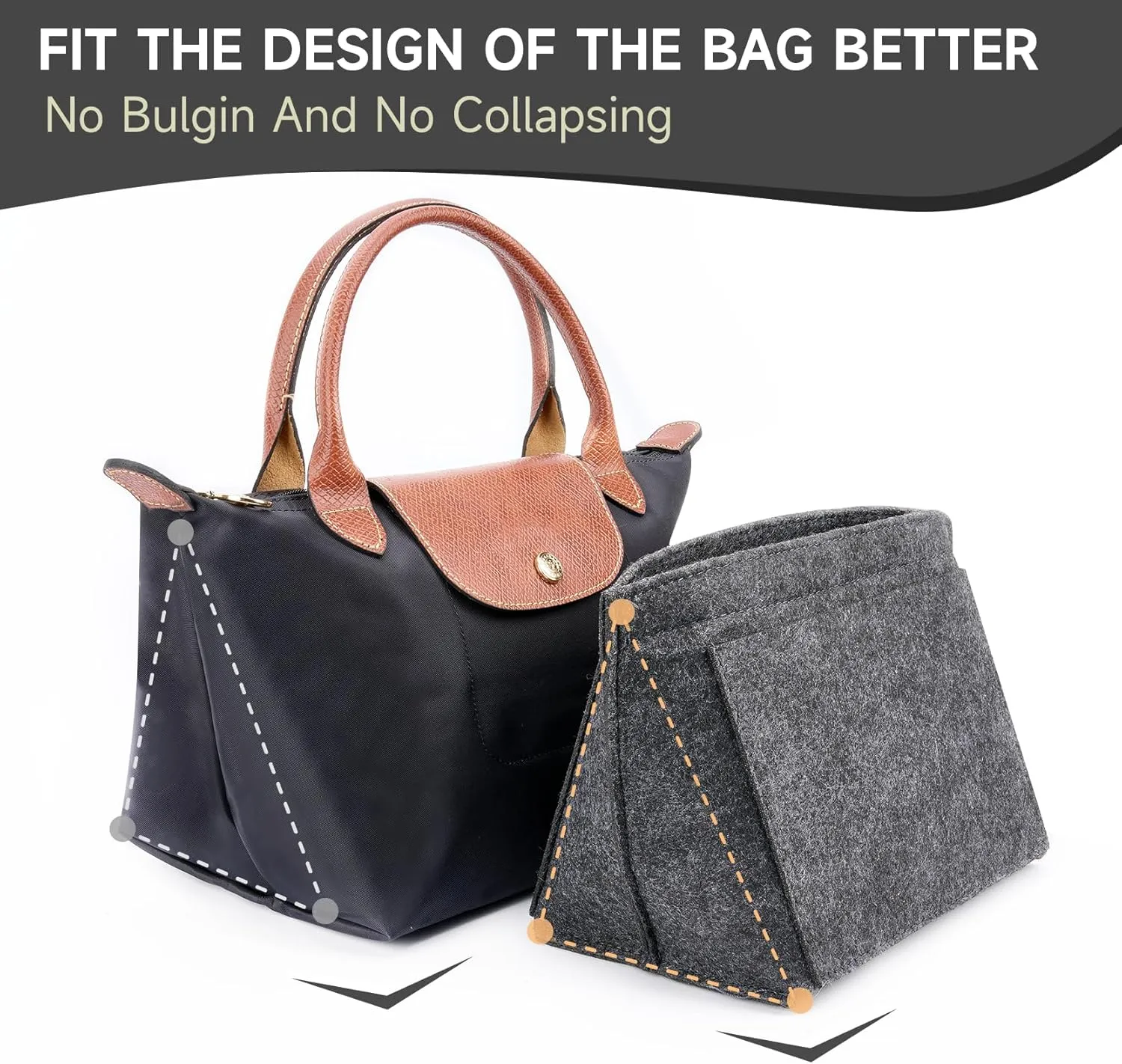 Bag Organizer Insert for Tote Bag, Felt Purse Organizer Handbag Backpack Compatible with Longchamp, Le Pliage, LV, Coach