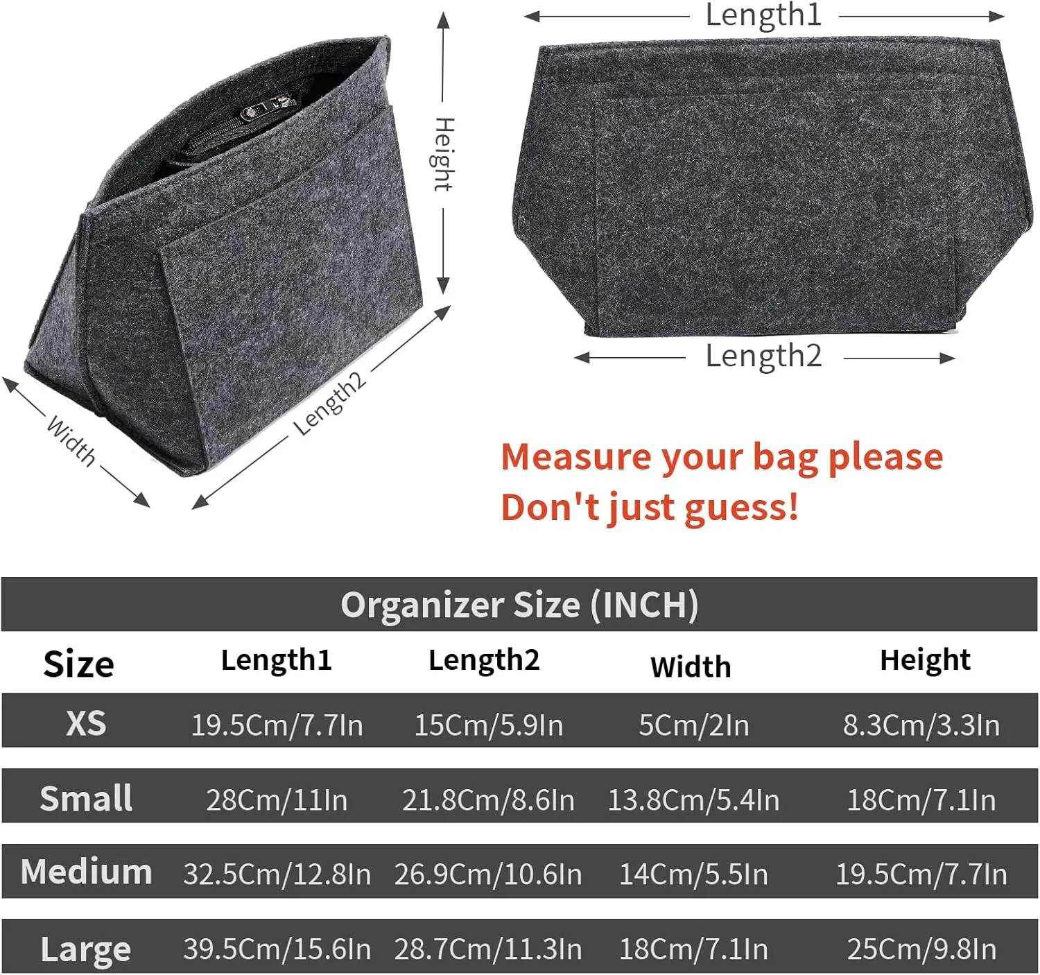 Bag Organizer Insert for Tote Bag, Felt Purse Organizer Handbag Backpack Compatible with Longchamp, Le Pliage, LV, Coach
