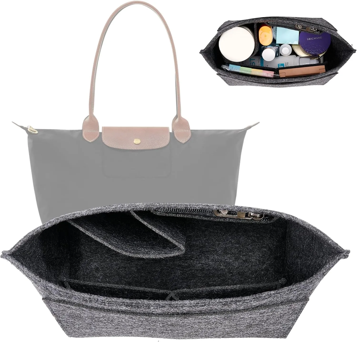 Bag Organizer Insert for Tote Bag, Felt Purse Organizer Handbag Backpack Compatible with Longchamp, Le Pliage, LV, Coach