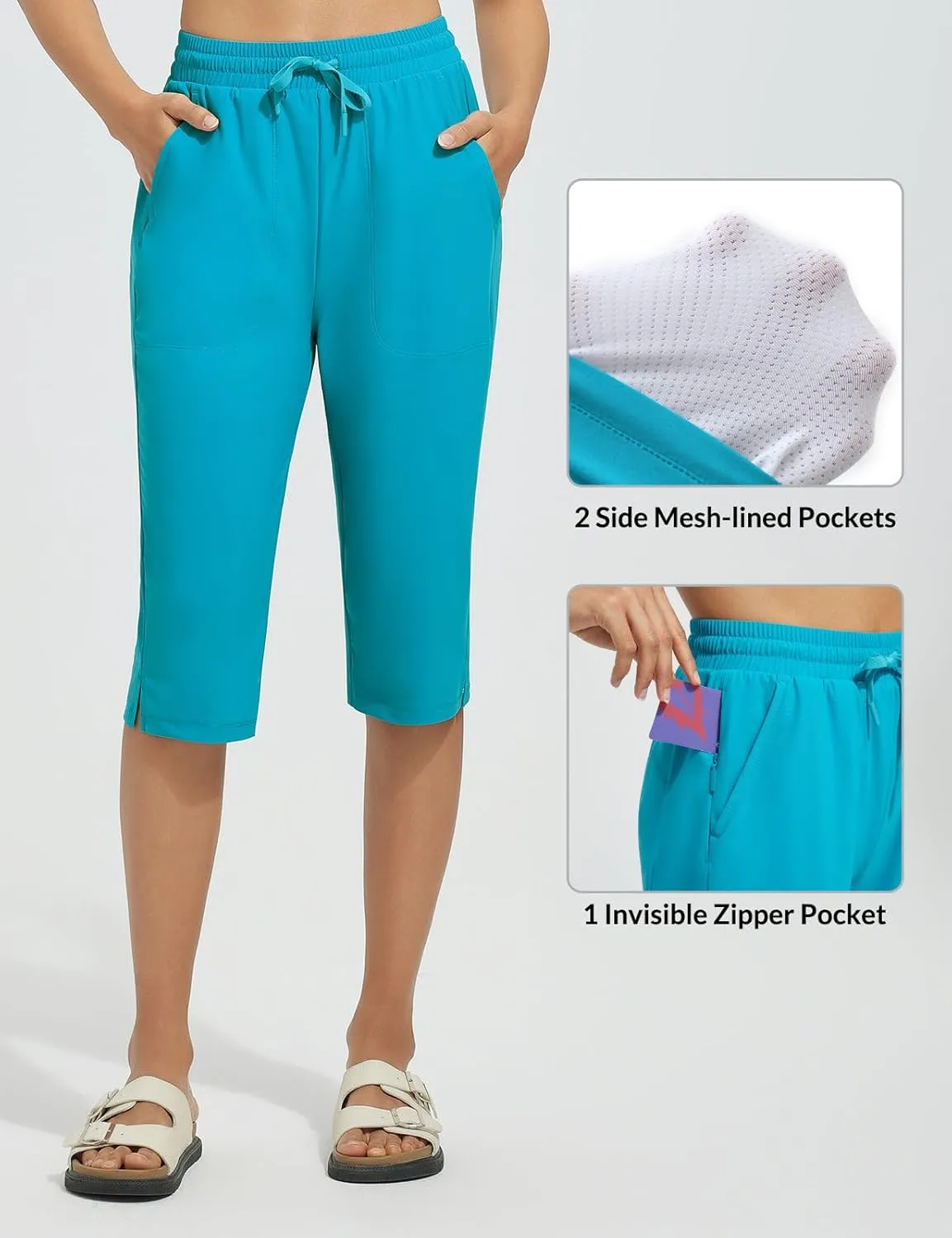 baleaf Women's Long Shorts Quick Dry 15" Swim Pants with Liner UPF50  Swim Capris with Pockets