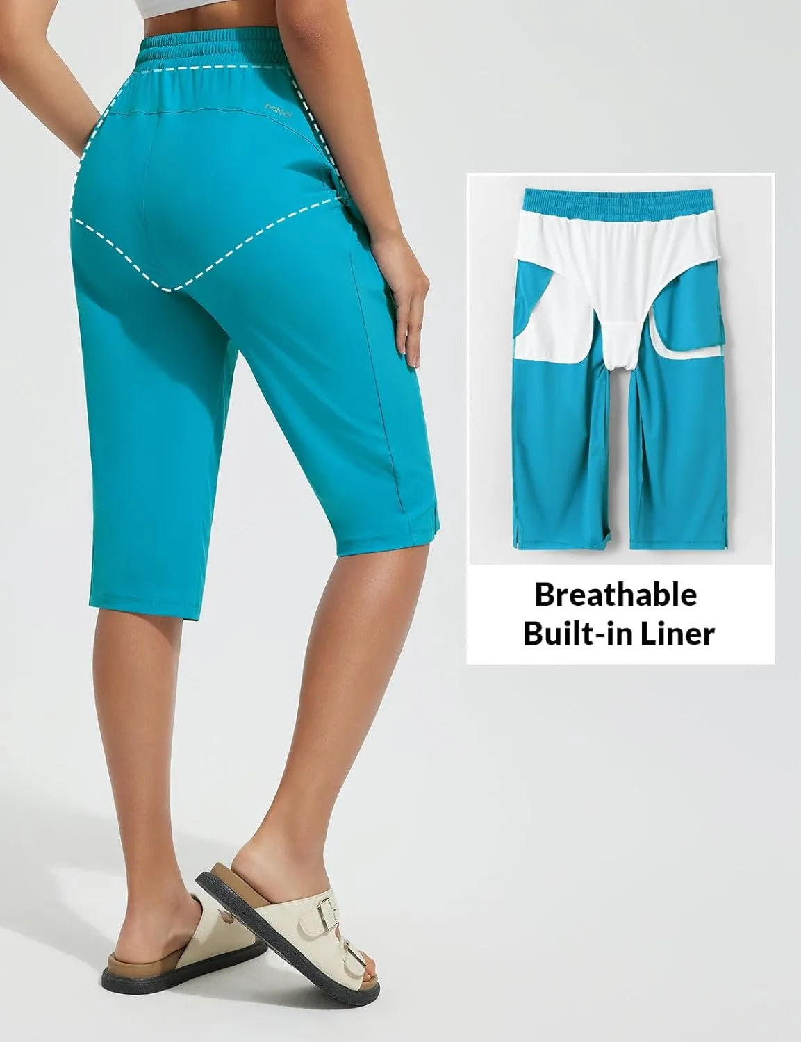 baleaf Women's Long Shorts Quick Dry 15" Swim Pants with Liner UPF50  Swim Capris with Pockets