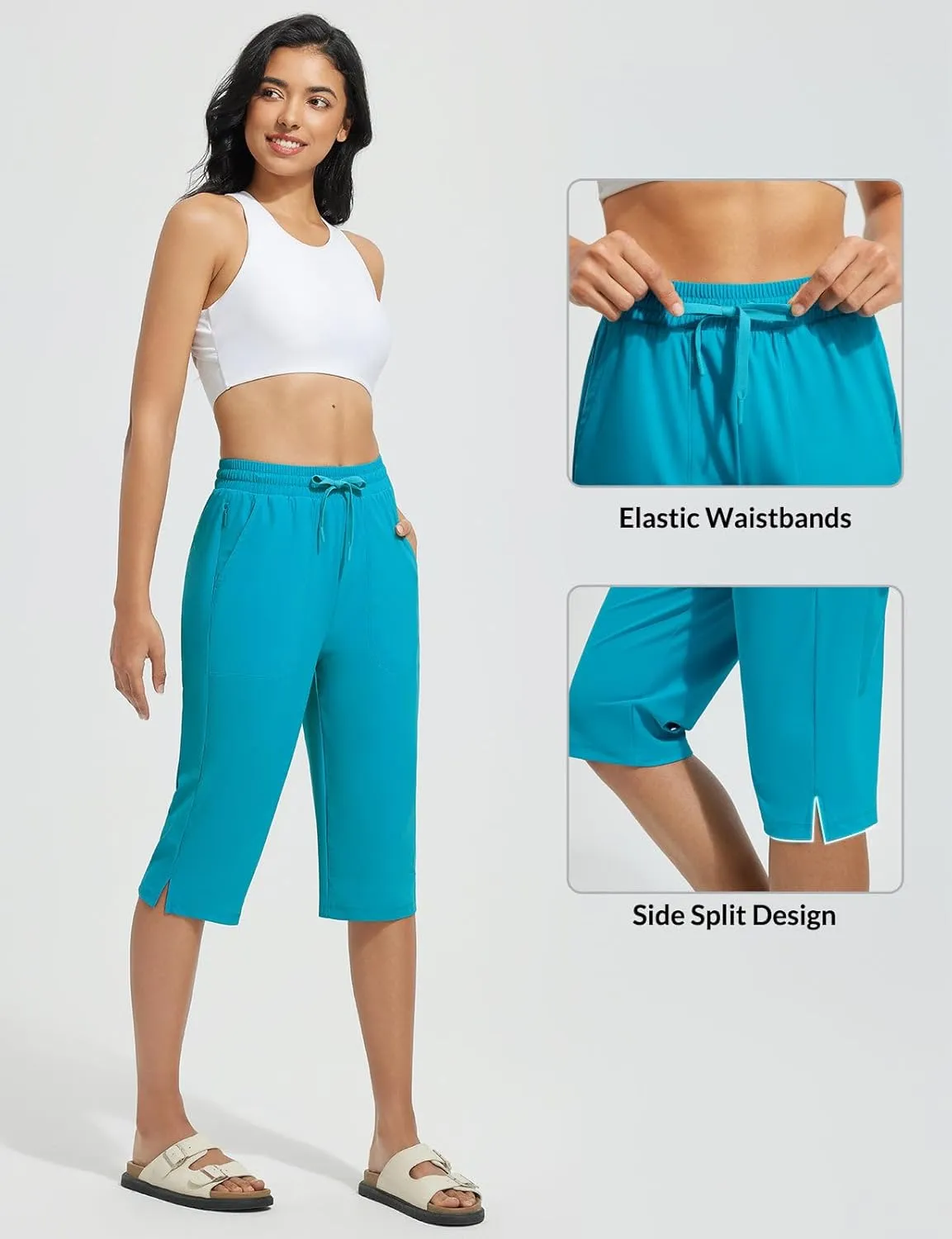 baleaf Women's Long Shorts Quick Dry 15" Swim Pants with Liner UPF50  Swim Capris with Pockets