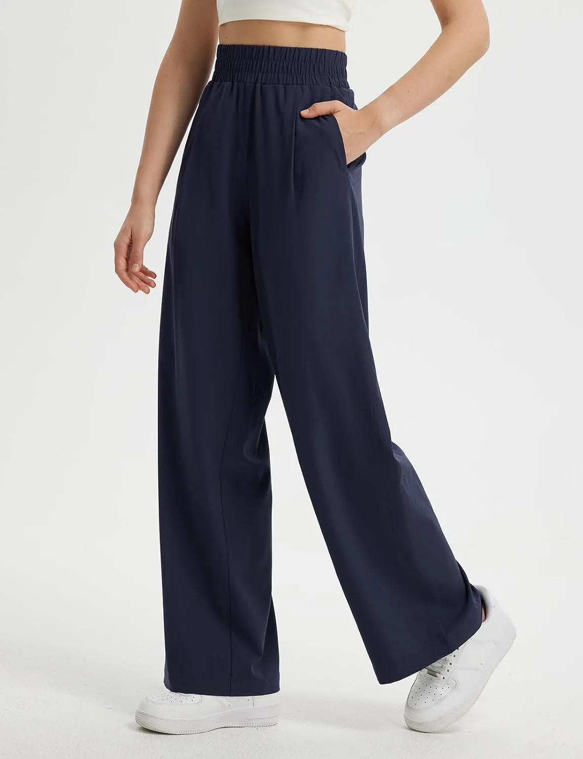 baleaf Women's Track Pants Lightweight Athletic Travel Wide Leg Pants with Pockets 30" Work Lounge Loose Fit UPF50 
