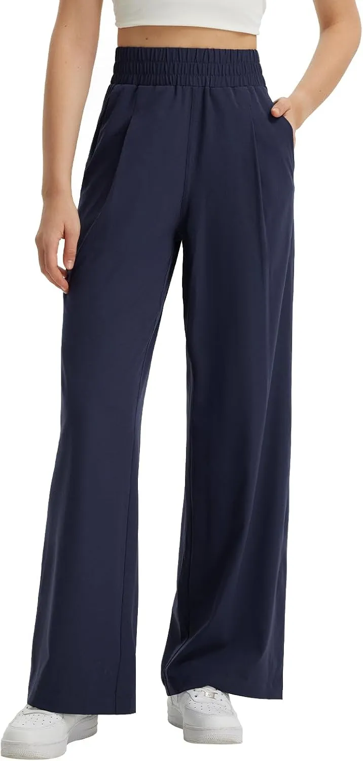 baleaf Women's Track Pants Lightweight Athletic Travel Wide Leg Pants with Pockets 30" Work Lounge Loose Fit UPF50 