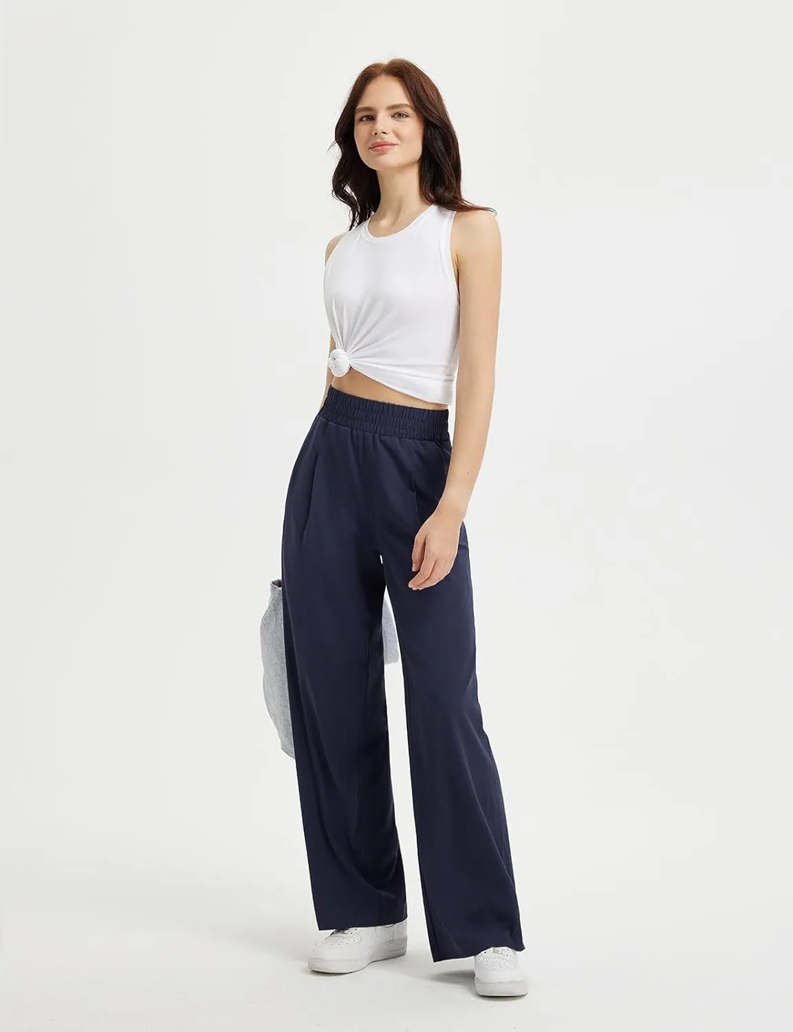 baleaf Women's Track Pants Lightweight Athletic Travel Wide Leg Pants with Pockets 30" Work Lounge Loose Fit UPF50 