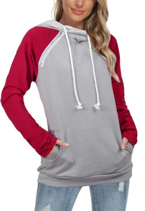 Barlver Women's Casual Hoodies Long Sleeve Sweatshirts Cowl Neck Drawstring Hooded Pullover Top with Pockets