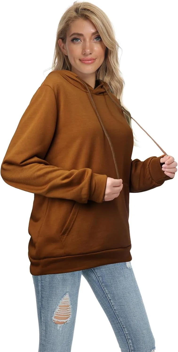 Barlver Women's Casual Hoodies Long Sleeve Sweatshirts Cowl Neck Drawstring Hooded Pullover Top with Pockets